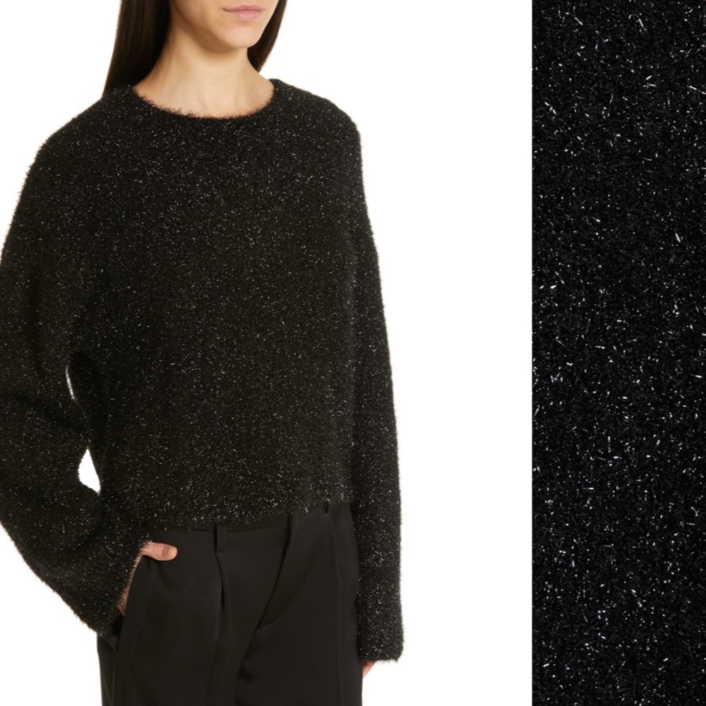 NEW • Vince • Boxy Metallic Slouchy Sweater Black - Picture 3 of 8